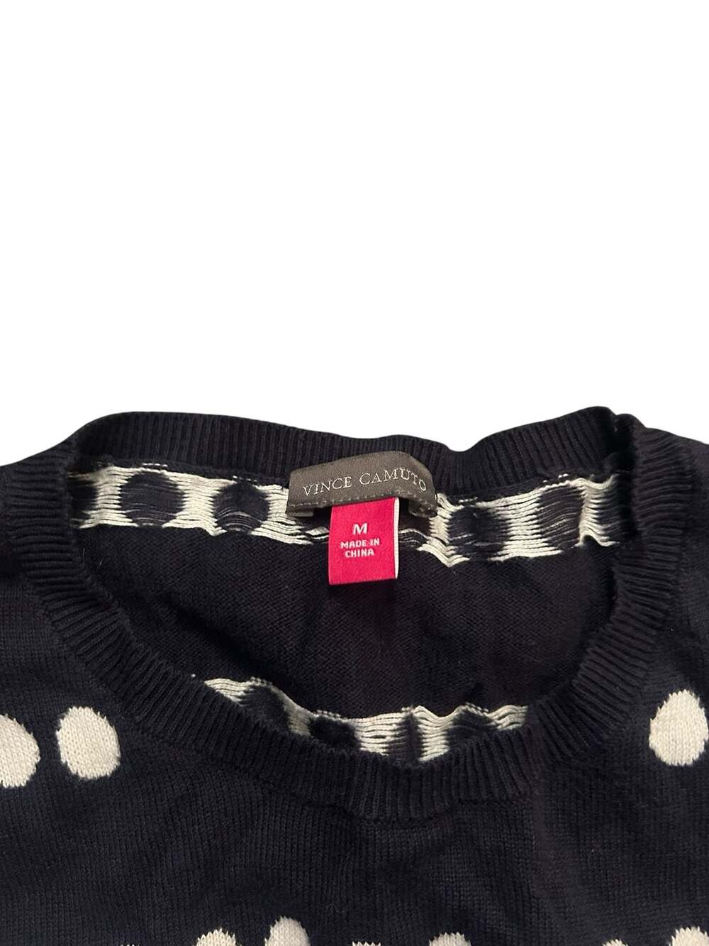 Vince Camuto Black and White Polka Dot Jacquard Crewneck Sweater - Picture 2 of 3